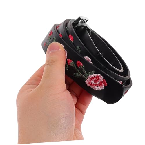 Floral Embroidered Rose Pu Belt with Square Buckle Adjustable Flower Sash for Dresses and Jeans Stylish Waist Belt for Fashionable Outfits4