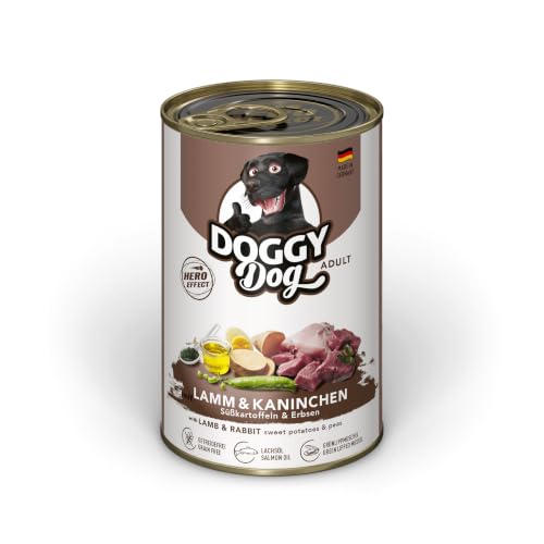 DOGGY Dog Paté Mix 1, 6 x 400 g, Nassfutter für Hunde im Probierpaket, getreidefreies Hundefutter mit Lachsöl und Grünlippmuschel, Alleinfuttermittel mit hohem Fleischanteil, Made in Germany