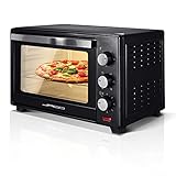 Jago® Minibackofen mit Umluft - Innenbeleuchtung, elektrisch, Doppelglastür, Timer, 100-230 °, 1600W, 30L, 5 Heizarten, 3 Einschubhöhen, Schwarz - Mini Backofen, Mini-Küche, Grillofen, Pizza-Ofen