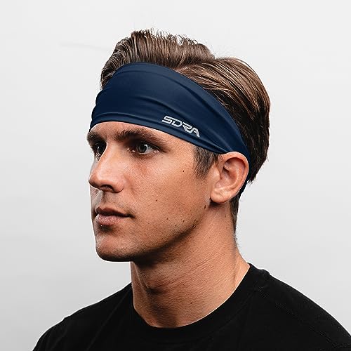 Image of Suddora Solid Color Wide Headband /Sweatband - Workout, Football, Soccer, Yoga (Suddora Navy Blue Tapered Headband - Running, Fashion, and Outdoor Activities)