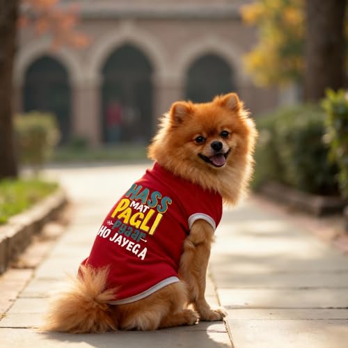 Image of JoyDaog Cozy Dog Winter Coat Red Color 18 Inch(L)- inchHASS Mat Pagli Pyaar Ho Jayega inch Printed Soft Trendy Apparel for Medium Dogs | Indoor & Outdoor