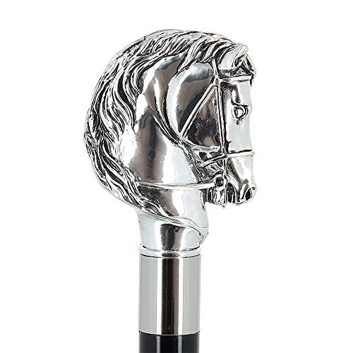 Walking Sticks - Caballo con Arneses - Bastón de Paseo Elegante con Empuñadura Caballo con Arneses bañada en Plata - Bastón para Boda o Ceremonia - H. 93 cm - Íntegramente Hecho en Italia