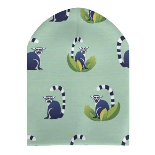 Cute Lemurs Pattern Kids Beanie Hat for for Girls Boys Children Cap Winter Knitted Chemo Cancer Headwear Accessories Gifts Decoration Black3