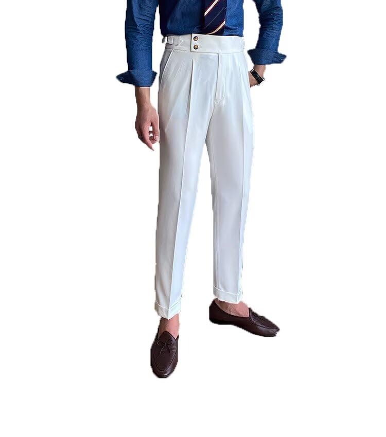 Serge Men's Pants with Buttons Mens Trousers Elegant Dress Pants Groomsmen for Wedding Prom