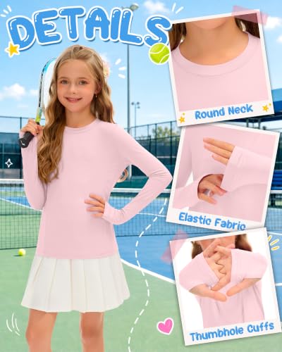 Image of 3 Pack Girls' Rash Guard Swim Long Sleeve Shirt UPF 50+ UV Sun Protection Quick Dry Tee with Thumb Holes 5-14Y