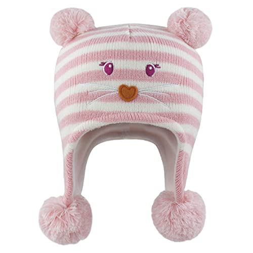 Muryobao Infant Toddler Kids Winter Beanie Hat Warm Fleece Lined Hats With Ear Flaps Pom Pom Knit Cap For Baby Girls Boys 6-12 Months Pink #TOP1