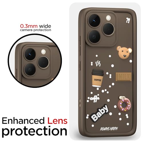 Image of Pikkme Back Cover for Realme 15T 5G / Realme Narzo 90 5G | 3D Bear Silicone Cute & Fun Coffee Cartoon | Full Body Protection Bumper Case (Brown)