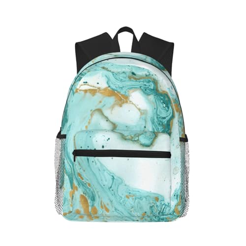 Sac à dos marbre turquoise doré imperméable pour l'université et voyage