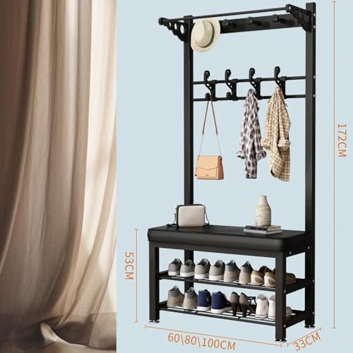 Árbol de pasillo con banco y 11 estantes de zapatos perchero 4 en 1 metal 2