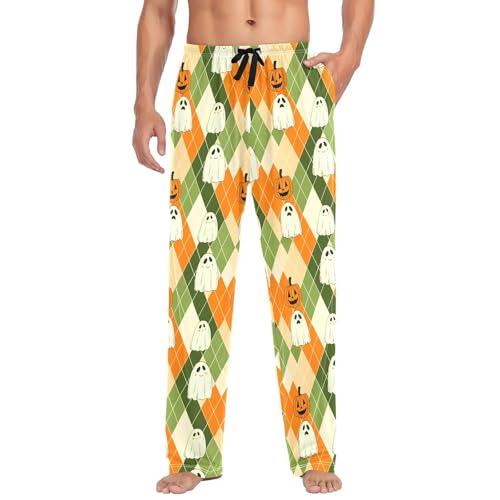 Pumpkins Spirits Scene Men's Cotton Pajama Pants with Pockets and Drawstring Comfortable and Stylish,S