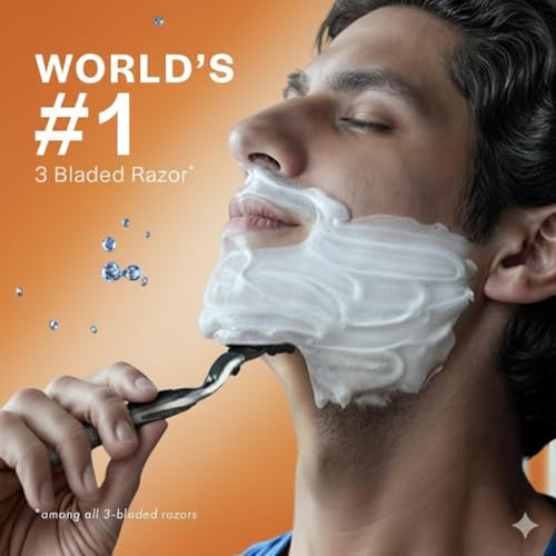 Image of 3-Blade Razor | Razor for Men, with 3 Anti-Friction blades, Dynamic Pivot for Smooth & Comfortable shave with Flexible Head, Water-Activated Moisture Strip (4 Cartridges, 3 BLADE)