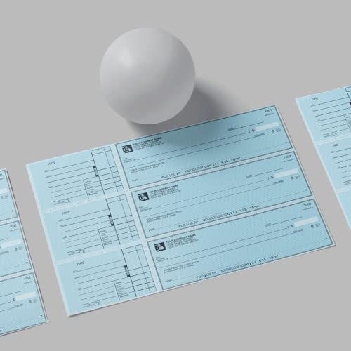 Voqado Customizable 3 to a Page Business Checks with Tear Off Stubs | White, Pink, Green, and Yellow Options | Compatible with 7 Ring Binders [Printed in The USA] (Blue, 408) - Thumbnail 5