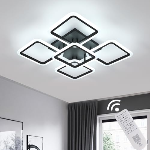 【Plafoniere da soffitto Specifiche: Dimensioni: L 23,8 * L 23,8 * H 5,1 pollici (60,5 * 60,5 * 13 cm), Forma: Quadrato, Potenza: 57W, Flusso luminoso: Tensione: 220-240V, con telecomando, Temperatura colore: 3.000k- 6500k, Flusso luminoso: 6400LM, Colore: Nero. Disco lampada (l'anello esterno può essere luminoso), durata media di oltre 50.000 ore