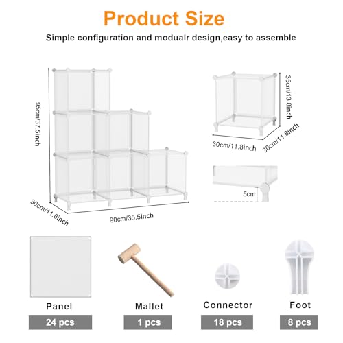Image of AWTATOS Cube Storage Organizer, Closet Organizers and Storage, 6 Cube Shelves Bookshelf, DIY Stackable Plastic Clothes Organizer Shelving for Bedroom, Home, Transparent Twill