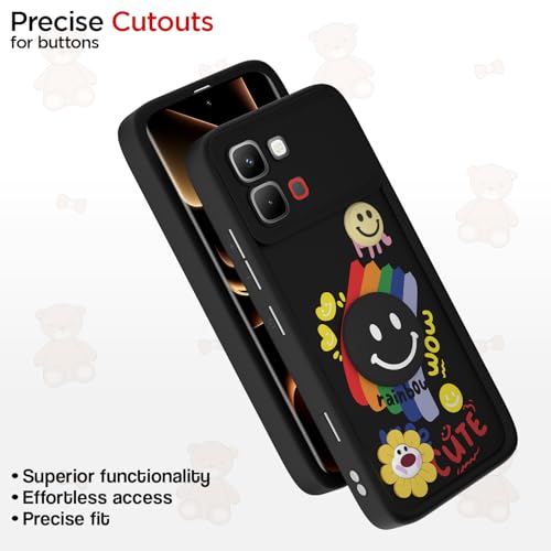 Image of Pikkme Back Cover for Infinix Note Edge 5G | Soft Silicone| Cute Rainbow Smile & 3D Cartoon Flower Design | Shockproof Raised Camera Protection Bumper Case (Black)