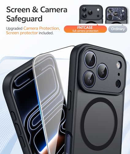 Image of FNTCASE for iPhone 17 Pro Case: [Compatible with Magsafe] Translucent Matte Cases with [Full Camera Protection] [Screen Protector] Military Grade Shockproof Protective Phone Cover - Black Circle