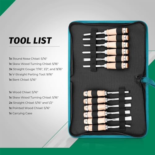 Monkey King Bar-12pcs Wood Carving Chisel Set- Sharp Woodworking Tools with Case Storage - Image 6