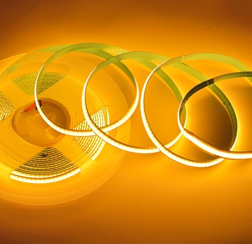 Image of COB Strip Lights,DC12V 16.4ft /5m Super Bright Dimmable 32000LM LED Light Strips, High Density Non-Waterproof 1600 LEDs Ribbon Light, More Evener Lighting Than SMD Strip Lights (Golden)