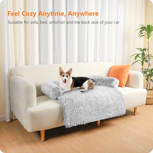 HMTOPE Hundebett, Anti-Bewuchs Hundedecke, Hundesofa, Sofaschutz, Waschbar und rutschfest Hundekissen für Mittelgroße Hunde, Größe L, 95 x 85 x 16 cm, Hellgrau