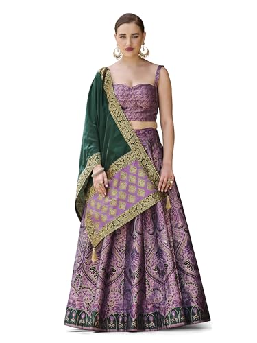 Image of PURVAJA Women's Kanjiwaram Semi-Stitched Lehenga choli