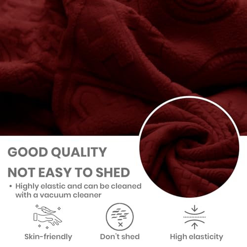 Image of Lukzer 1 Seater Jacquard Sofa Cover with 360 Frill Skirt - Pastel Deep Maroon Tribal Pattern | 240 GSM Stretchable Anti-Slip Fully Covered Universal Couch Cover for Living Room (90-140CM /SC-135-01F)