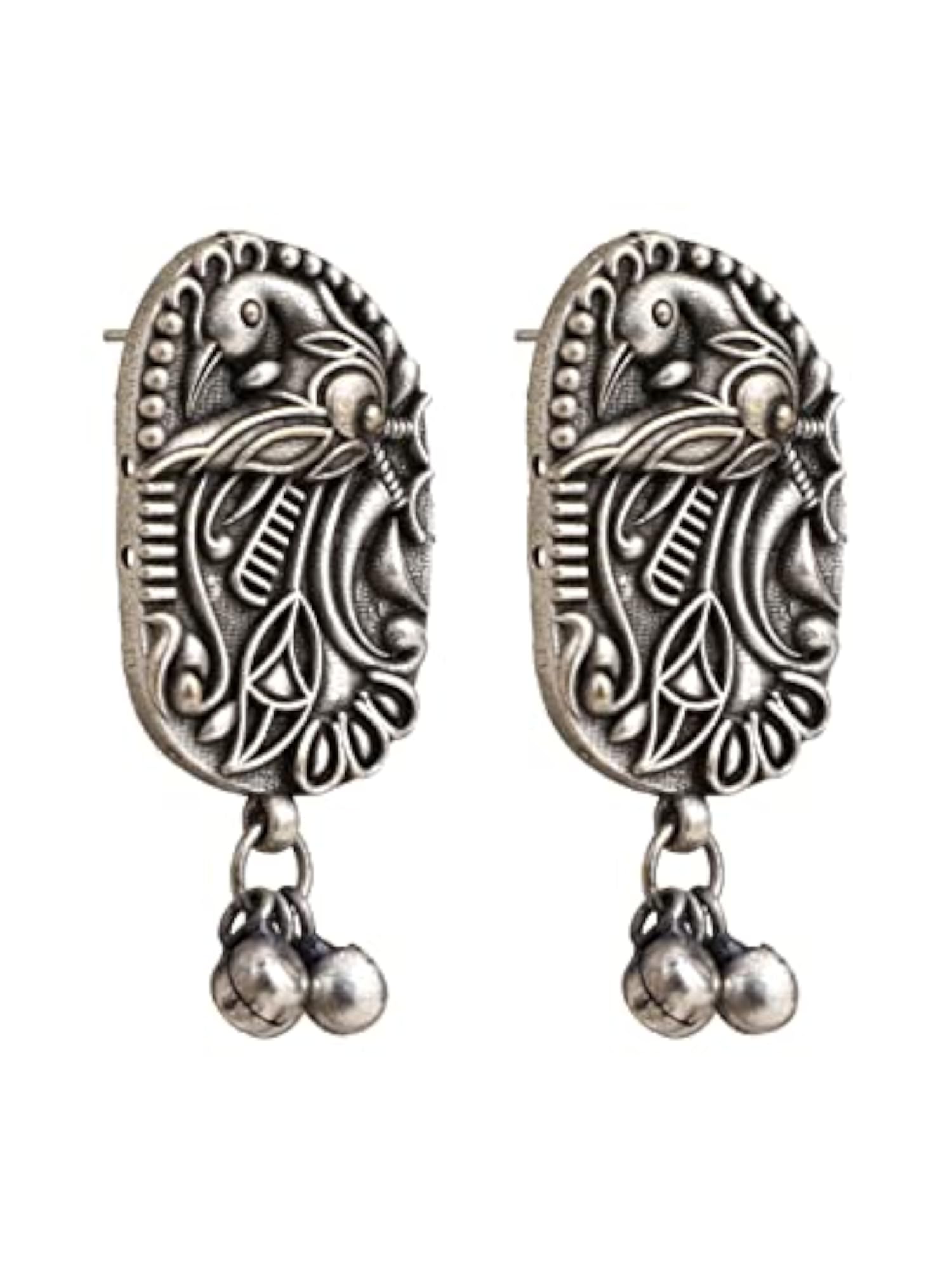 Oxidised Peacock Stud Earrings for Women