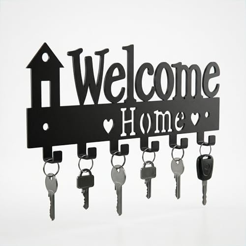 Image of Ventuos Metal Wall Mounted Key Holder with 6 Hooks, Welcome Home Design, Key Organizer for Home Office Bedroom Entryway