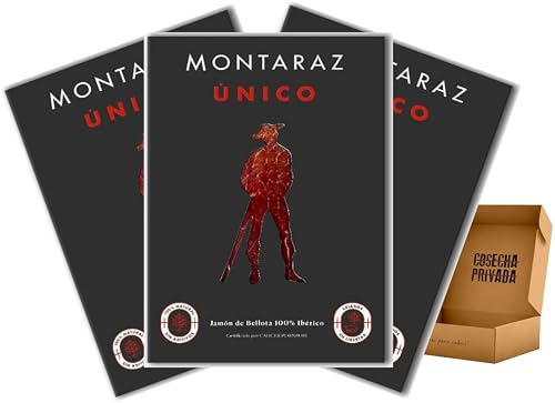 Jamón Montaraz Único - Envío 24 h - Sobre de Jamón de bellota 100% ibérico de Salamanca - Blíster Cortado a Cuchillo - Opción Nota Regalo (3 Sobres)
