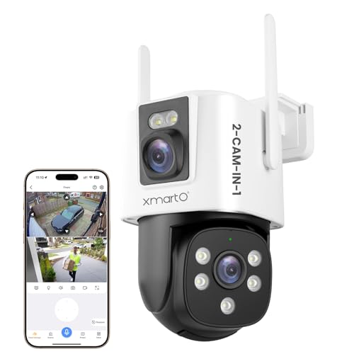 xmartO WiFi6 Dual-Lens Security Camera 4MP QHD 2-in-1 Home Camera with 180 Static FOV & 360PTZ AI Tracking 5G/2.4G Dual Band Bluetooth Easy Setup (Works Only w WiFi6 NVR Also Works Standalone)