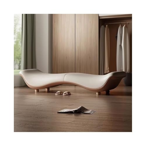 Banco de pie de cama, pequeño taburete de almacenamiento beige para dormitorio y sofá, elegante banco otomano para zapatos y solución de asiento de mesita de noche