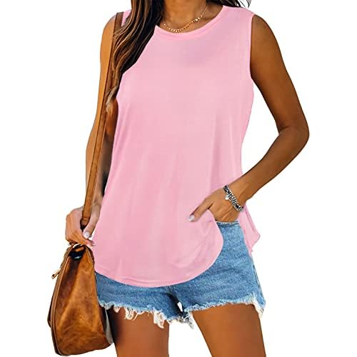 Womens Tank Tops Summer T Shirts Sleeveless Casual Loose Tunic Blouses 2026 Small A Solid Pink