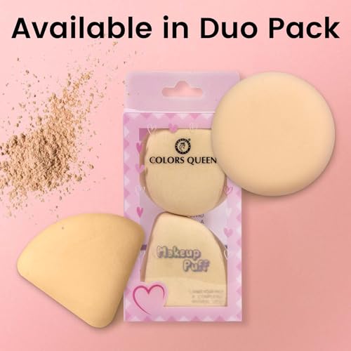 Image of Colors Queen Makeup Puff Set of 2 | Soft & Reusable Foundation Blending Sponge for Smooth, Even Base & Flawless Makeup Application | Easy to Clean Makeup Sponge for Loose, Liquid & Pressed Powder