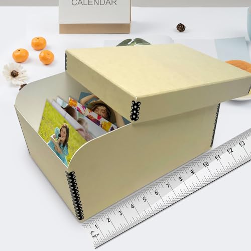 Lineco 4x6 Photo Storage Box, with 12 Acid-Free Envelopes, Holds Up to 1000 3.5\" x 5\", or 4\" x 6\" Pictures, Metal Edge Archival Organizer for Cards Stickers Stamps Seeds, 5.5x7.5x11. Tan