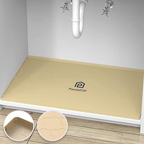 Under Sink Mat, 28" x 22" Silicone Kitchen Cabinet Tray, Waterproof & Flexible Under Sink Liner for Kitchen Bathroom and Laundry Room(Beige)