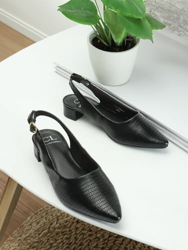 Image of Carlton London Women's Textured Pointed Toe Block Heel Pumps
