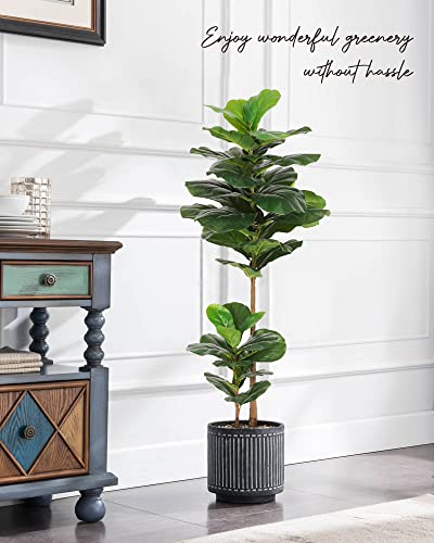 FLOWORLD Fiddle Leaf Fig Tree Artificial Plant 4FT Tall Faux Plants Indoor Fake Ficus Lyrata Plant in Pot Artificial Fig Trees for Home Office Store Room Decor Indoor Outdoor Housewarming Gift