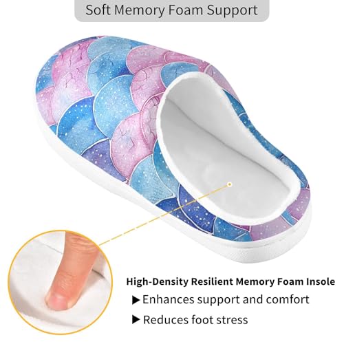 JUNZAN Glitter Blue Pink Mermaid Scales Mens House Cotton Slipper Non Skid Memory Foam Bedroom Shoes for Spa Funny Presents 6-72