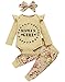 Amissz 3 pièces bébé Filles Body Tops Tenues Ensemble, Coton Doux Infantile Fille à Manches Longues Ensembles de vêtements - Taille 6-12 Mois - Beige Fleur