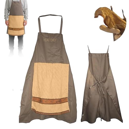 MYBWTW Funny Aprons for Men Prank Apron with Hidden Pocket Grilling BBQ Gag Gift for Fathers Day (Brown)