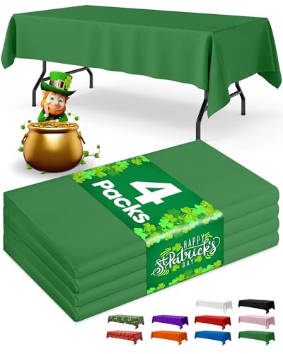 Image of Niuara Green Plastic Table Cloth - 4 Pack 54 inch x 108 inch Rectangle Disposable Tablecloths for 6FT Tables, Table Cover for St Patricks Day, Party, Holiday & Gathering Use