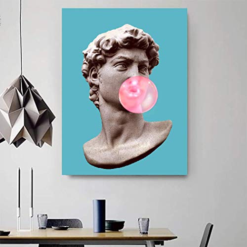 Glam Fashion David Head Statue Bubble Gum Face Painting Glam Decor Fashion Wall Art Watercolor Print Poster