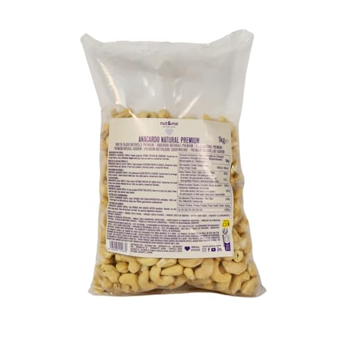 nut&me Anacardos naturales PREMIUM 1kg | Anacardos de Tanzania | Enteros y gigantes | 100% natural | Sin gluten | Vegano | Keto | Sin conservantes