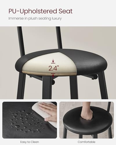 فاساجيل مجموعة من 2 مقعد فطور منجد من البولي يوريثين، 15.4 × 15.4 × 29.7 انش، مسند للقدمين، تجميع بسيط، صناعي، لغرفة الطعام وطاولة المطبخ، بني ريفي واسود ULBC069B81