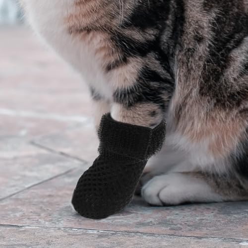 Image of 4Pcs Adjustable Cat Claw Caps - Anti-Scratch Foot Covers for Cats Soft Breathable Polyester Mittens for Medicine Feeding Indoor Outdoor Use