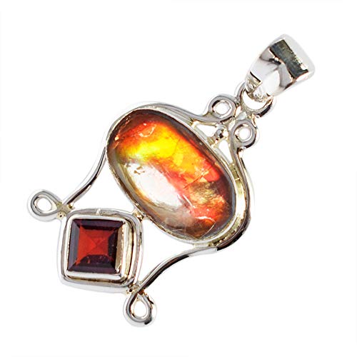 Pendentif en ammolite rouge jaune et argent 925 pour illuminer vos tenues