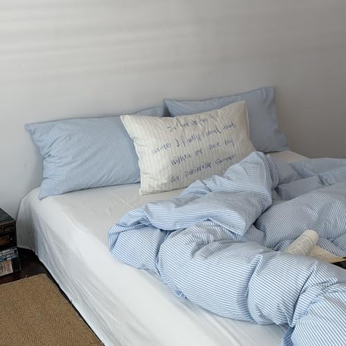 Freyamy Bettwäsche 200x220cm 3tlg Hellblau Weiß Feinstreifen Bettwäsche – Ansicht 2