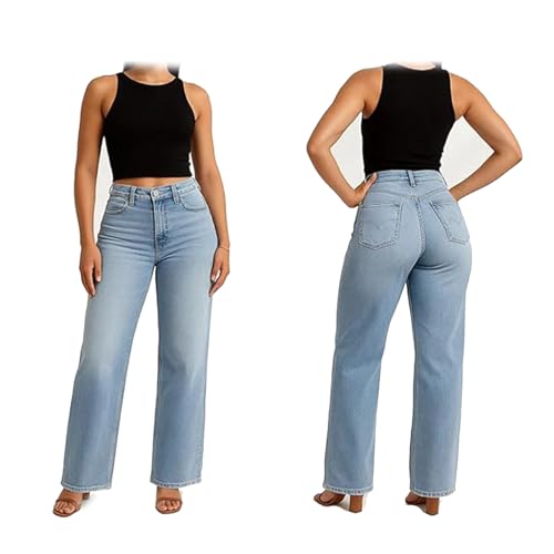 Valvari Jeans, BBL Jeans, Valvari Mid-Low Rise Stretch Tummy Control Baggy Straight Leg