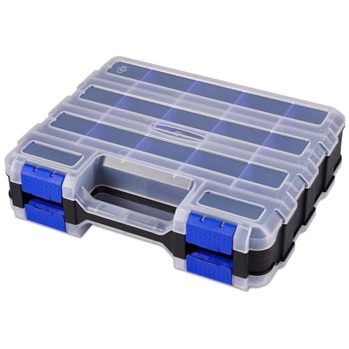 AIDY-PRO Doppelseitige Schrauben Sortierbox, 34 Fächer Kleinteile Organizer mit Abnehmbarer Trennstege, Schraubenbox Aufbewahrung Werkzeug Organizer für Schrauben Nägel und Kleinteile(Blau)