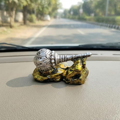 Image of Bajrangbali Gada Showpiece for Home Temple, Car Dashboard & Office Desk | Silver Hanuman Gada Resin Statue with Metalllic Gold Stone Base | Spiritual Table Decor Gift (9 x 4 x 5 cms)