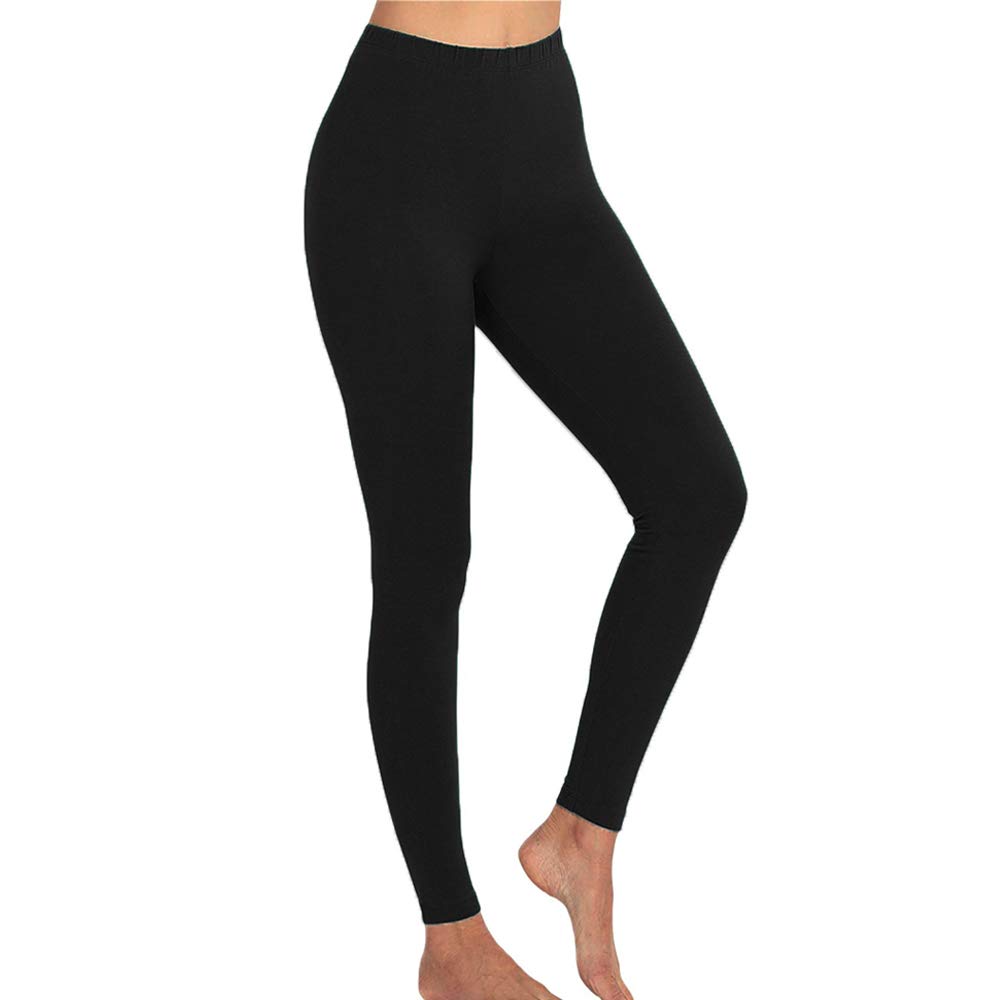 Women Long Inseam Cotton Spandex Yoga Workout Gym Dance Mid-Rise Full Length Leggings S-5X (32"-36")
